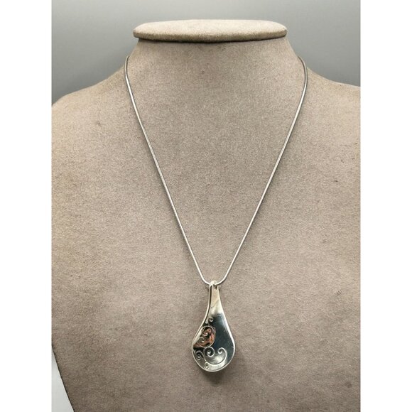 Retired Brighton Drop Necklace Double Sided Pendant Adjustable Silver Tone - Picture 5 of 6